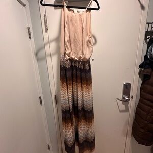 Long maxi dress brown with short slip